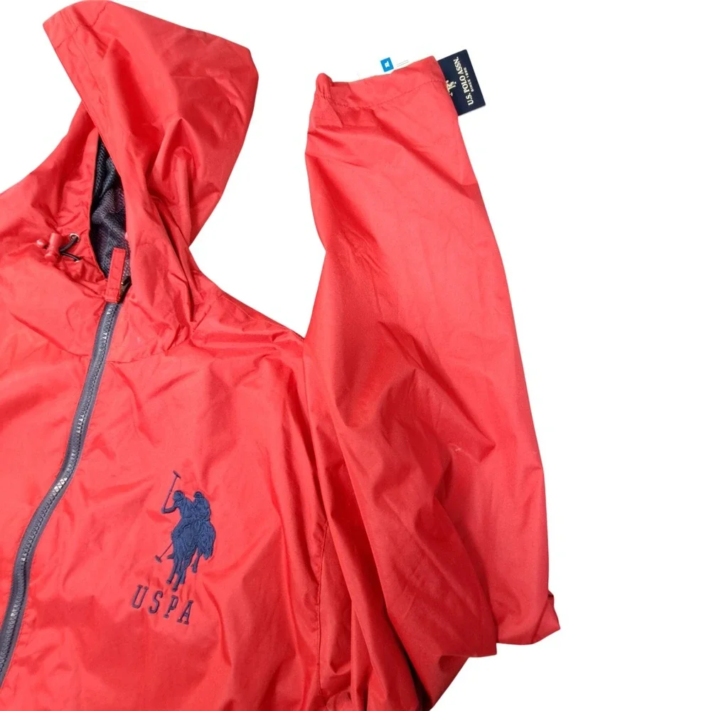 US Polo Assn Mens Windbreaker Jacket Red Hooded Mesh Lined XL 105453P2